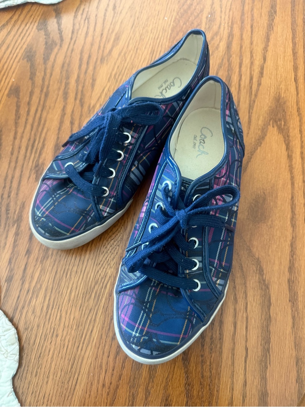 Coach Women's Navy Plaid Lace-Up Sneakers